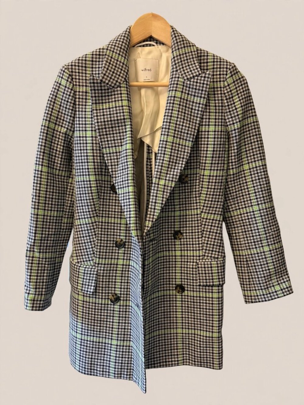 Wilfred Margaux Blazer Gray Plaid Double-Breasted — Size 0